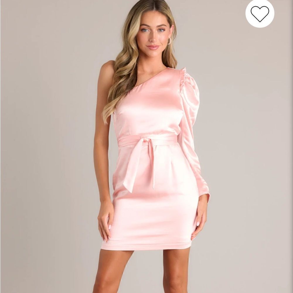 Red Dress Boutique Aaakaa Wish For More One Shoulder Ruffle Satin Dress Blush M
